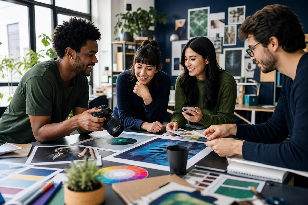 Equipe de comunicação e marketing desenvolvendo uma campanha em conjunto