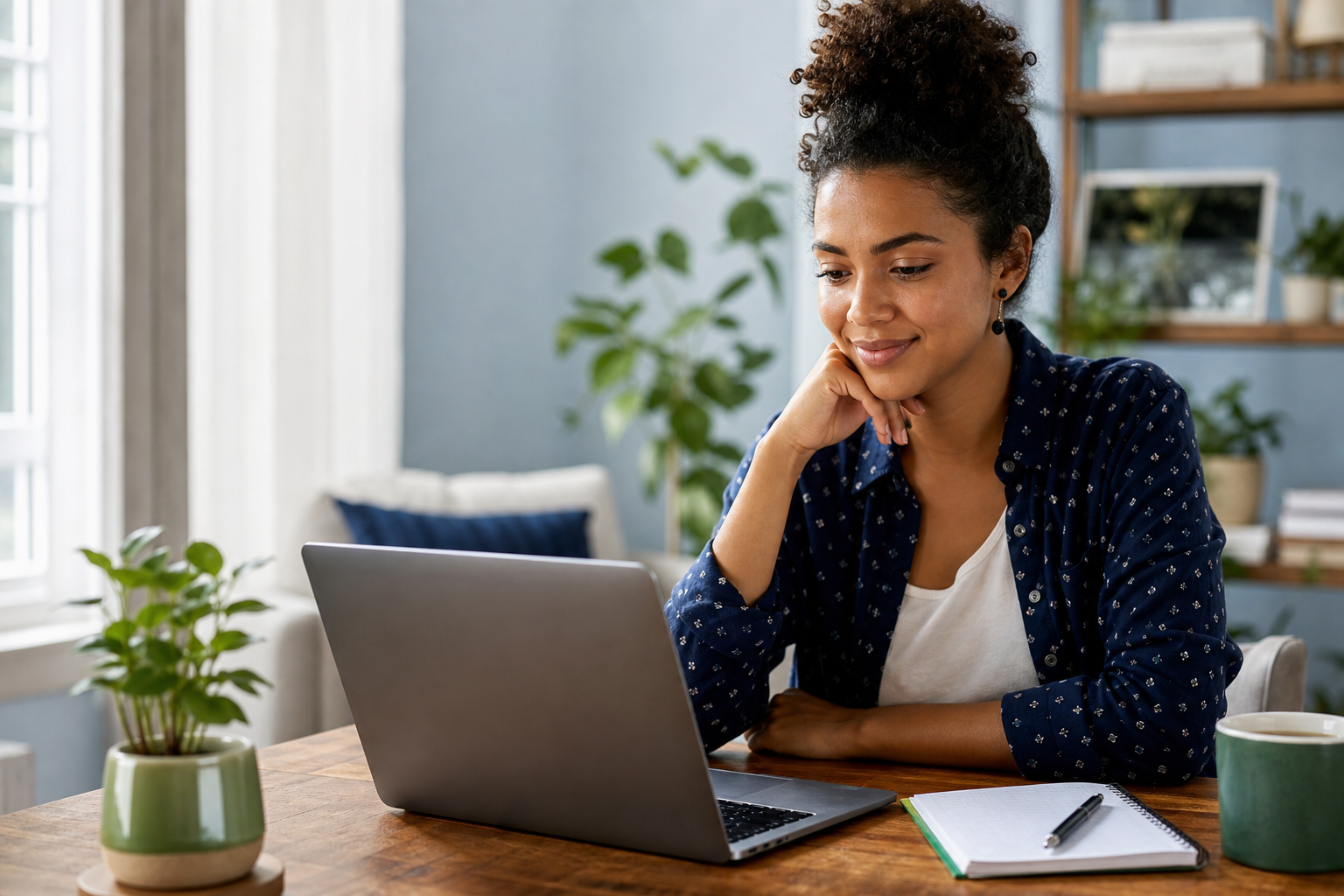 Estudante comparando opções de formação no notebook